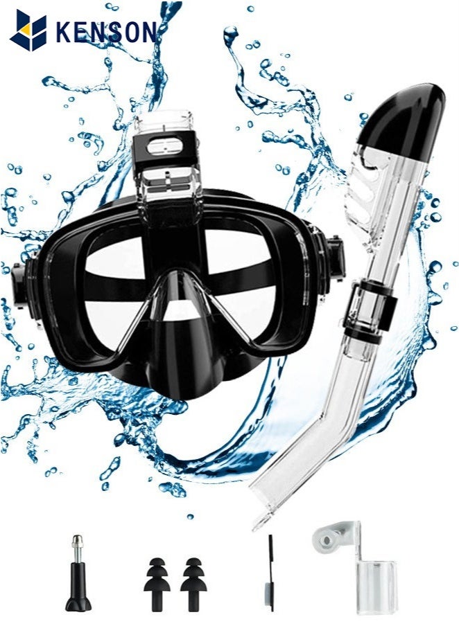 كِينْسُون قناع الغطس، قناع الغوص، نظارة غطس زجاجية من السيليكون، مضادة للضباب ومقاومة للتسرب، مع حامل للكاميرا، نظارات غطس وغوص بانورامية قابلة للطي 180 درجة، نظارات سباحة للبالغين والمراهقين، للغوص والغطس والسباحة - Image 1