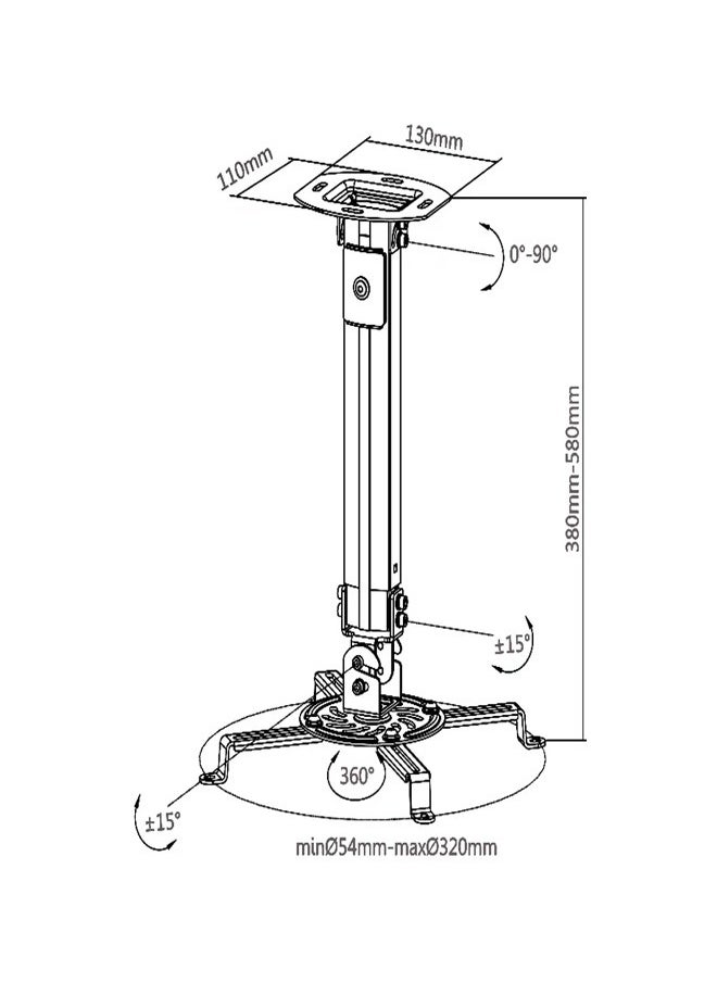 Skill Tech SH 01P Universal Projector Ceiling Mount, Mounting Profile 54mm-320mm, 13.5kg Load Capacity – White  - Image 3