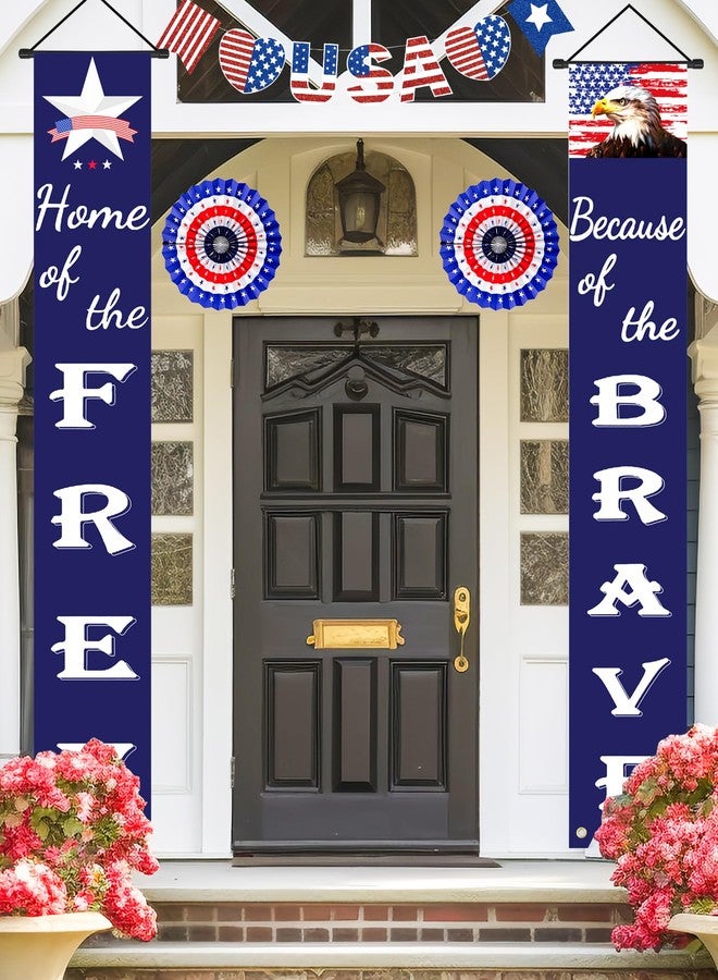 Oomloid Patriotic Decorations for Memorial day, 4th of July Decor American Flag Patriotic Porch Sign Banners, Red White Blue Independence Day Memorial day Veterans Day Hanging Banner for Indoor Outdoor Outside - Image 2
