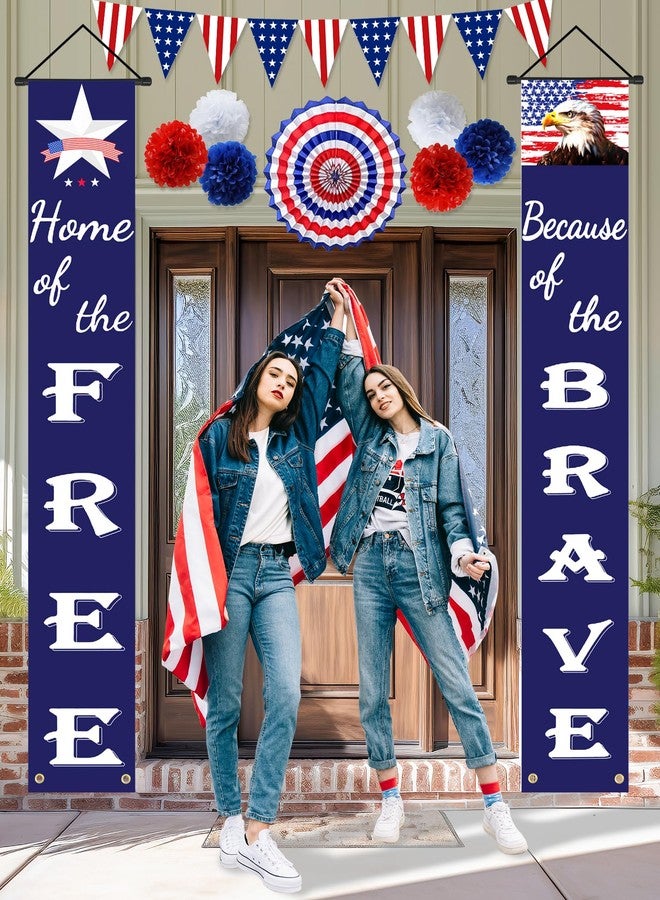 Oomloid Patriotic Decorations for Memorial day, 4th of July Decor American Flag Patriotic Porch Sign Banners, Red White Blue Independence Day Memorial day Veterans Day Hanging Banner for Indoor Outdoor Outside - Image 3