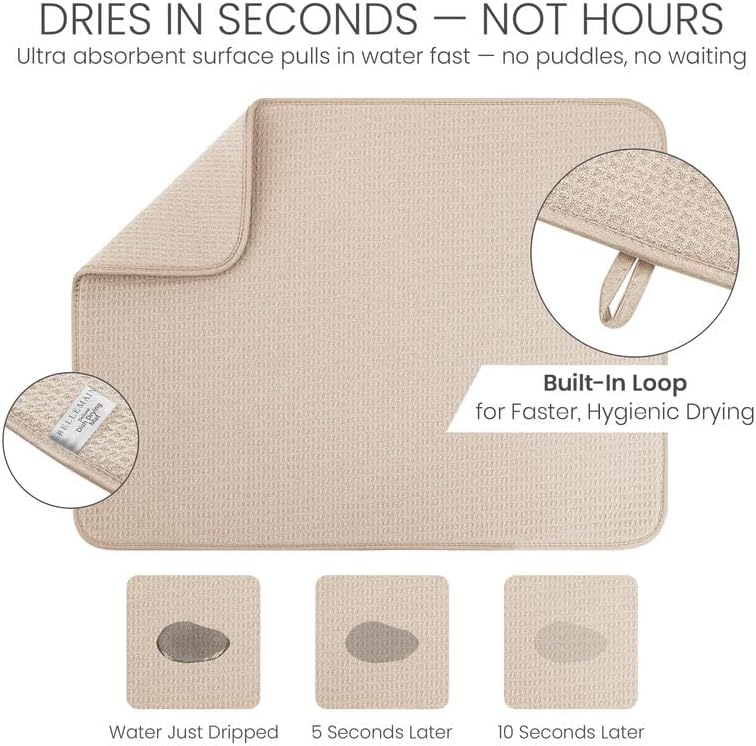Bellemain XXL Dish Mat 24" x 17" (LARGEST MAT) Microfiber Dish Drying Mat, Super absorbent by (Ivory) - Image 3