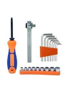 GLUN Multipurpose Tool Kit with Set of 8in1 Allen Key MultiPurpose Magnetic Screwdriver and 14 Sockets 9in1 Set with Ratchet Perfect for Home Office and Personal Use