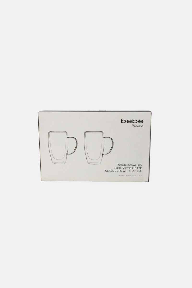 bebe 2 Pieces Borosilicate Glass Cup With Handle 450 ml, Transparent  - Image 2