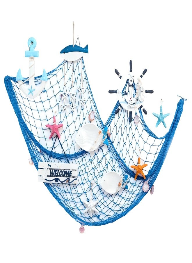Mormchlots 2pcs 40x80 inch Fish Net Decorations,Natural Cotton Fishing Net Decorative Ocean Themed Party Decor,Large Wall Hanging Fishnet for Under The Sea Party/Gatherings(Blue) - Image 3