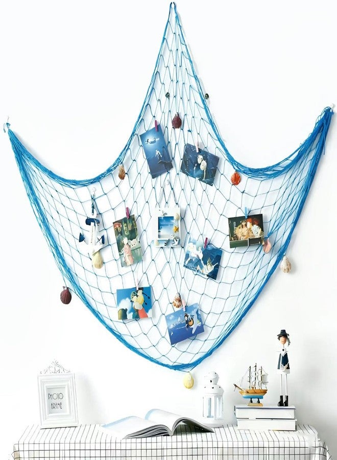 Mormchlots 2pcs 40x80 inch Fish Net Decorations,Natural Cotton Fishing Net Decorative Ocean Themed Party Decor,Large Wall Hanging Fishnet for Under The Sea Party/Gatherings(Blue) - Image 5