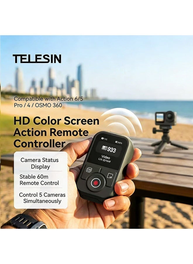Telesin compatible with DJI Action 6/5 Pro/4 Bluetooth remote controllers, DJI Osmo 360 action camera HD color screen remote controllers, outdoor photography and shooting Action 6 accessories. - Image 1