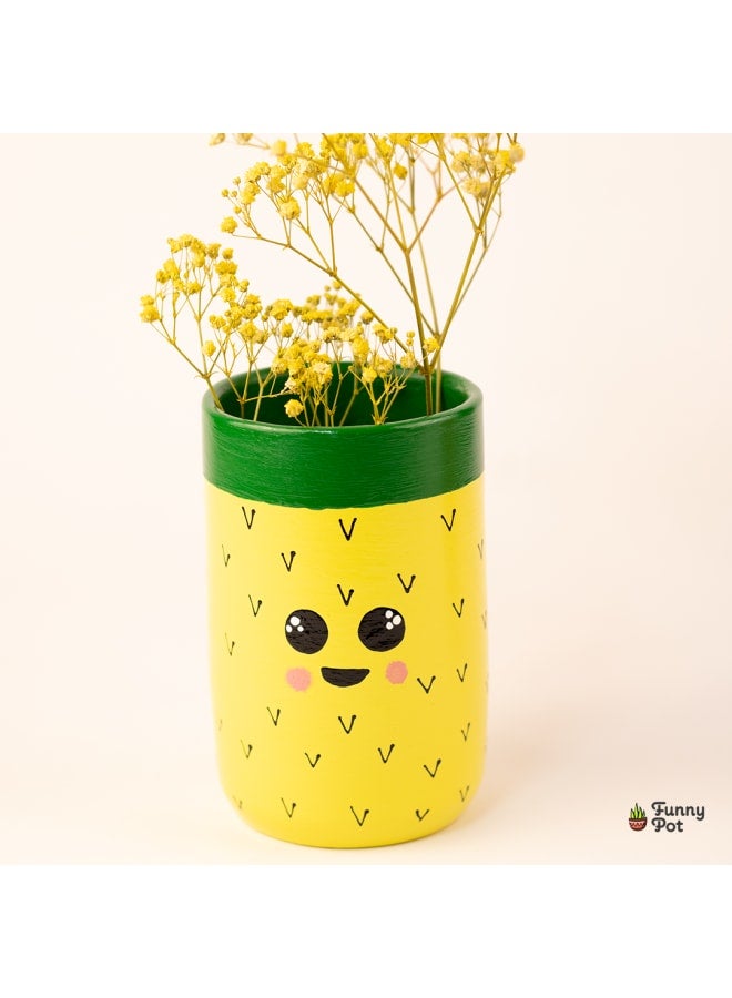 Handmade pottery empty pot - yellow - 12*10 cm