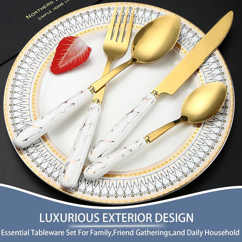 Caliamary Gold Silverware Set Caliamary 24 Pieces Flatware Set with Silverware Holder Stainless Steel Knives Forks Spoons Cutlery Set Service for 6 Kitchen Utensil Tableware Set with Pink Handle White - Image 3