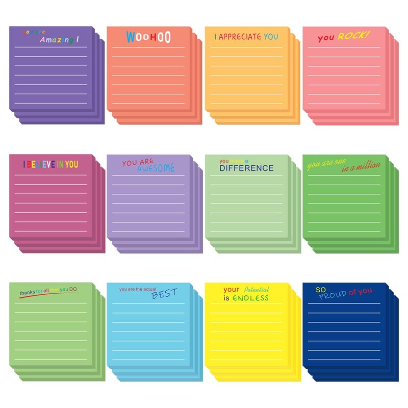 BHHQHH 36 Pcs Employee Appreciation Sticky Notes Inspirational Sticky Notes with Lines Cute Motivational Post Notes Gifts for Coworkers Nurse Office Supplies(3 x 3) - Image 1