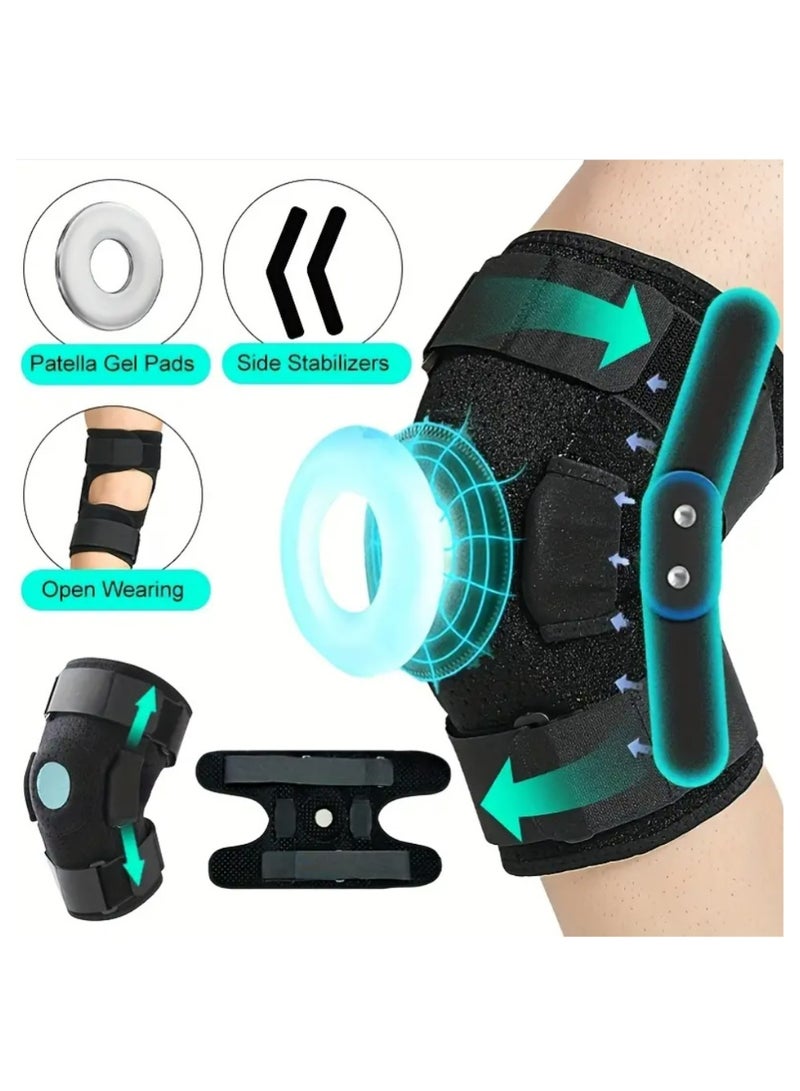 مرح 1 قطعة دعامة ركبة قابلة للتعديل مع مثبتات جانبية ووسادة هلامية للرضفة - دعامة معدنية قابلة للفصل، تصميم مفتوح ومسامي للرجال والنساء، دعامة للركبة للركض والتمارين الرياضية والحياة اليومية (أسود)، دعامة للركبة، ملحق للتمارين الرياضية، معدات رياضية أنيقة، حزام آمن  XL - Image 1