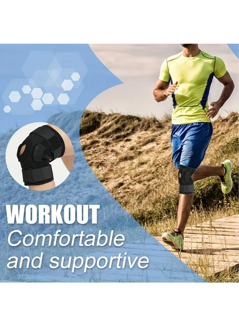مرح 1 قطعة دعامة ركبة قابلة للتعديل مع مثبتات جانبية ووسادة هلامية للرضفة - دعامة معدنية قابلة للفصل، تصميم مفتوح ومسامي للرجال والنساء، دعامة للركبة للركض والتمارين الرياضية والحياة اليومية (أسود)، دعامة للركبة، ملحق للتمارين الرياضية، معدات رياضية أنيقة، حزام آمن  XL - Image 4