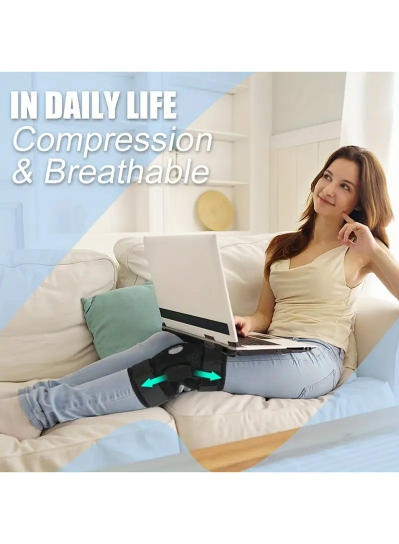 مرح 1 قطعة دعامة ركبة قابلة للتعديل مع مثبتات جانبية ووسادة هلامية للرضفة - دعامة معدنية قابلة للفصل، تصميم مفتوح ومسامي للرجال والنساء، دعامة للركبة للركض والتمارين الرياضية والحياة اليومية (أسود)، دعامة للركبة، ملحق للتمارين الرياضية، معدات رياضية أنيقة، حزام آمن  XL - Image 5