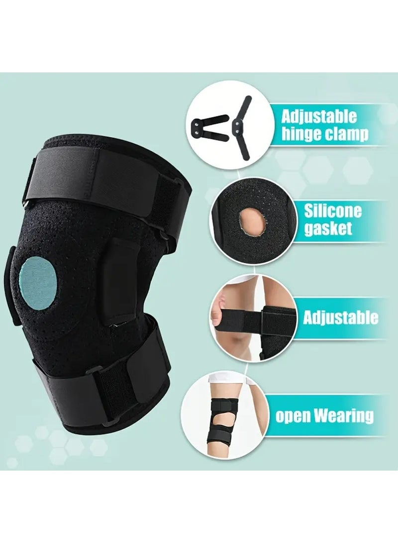 مرح 1 قطعة دعامة ركبة قابلة للتعديل مع مثبتات جانبية ووسادة هلامية للرضفة - دعامة معدنية قابلة للفصل، تصميم مفتوح ومسامي للرجال والنساء، دعامة للركبة للركض والتمارين الرياضية والحياة اليومية (أسود)، دعامة للركبة، ملحق للتمارين الرياضية، معدات رياضية أنيقة، حزام آمن  XL - Image 2