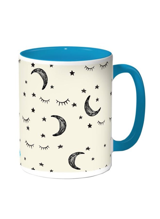 Moon And Stars Printed Coffee Mug Beige/Blue 11ounce