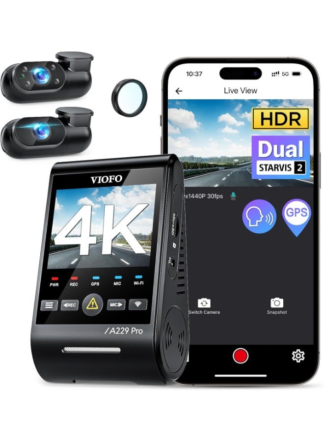 Viofo A229 Pro 3-Channel Dash Camera for Car – Dual Dash Cam Front & Rear, Car Dash Cam with GPS, Motion Detection, Parking Mode, 1080P HD Car Camera - Image 1