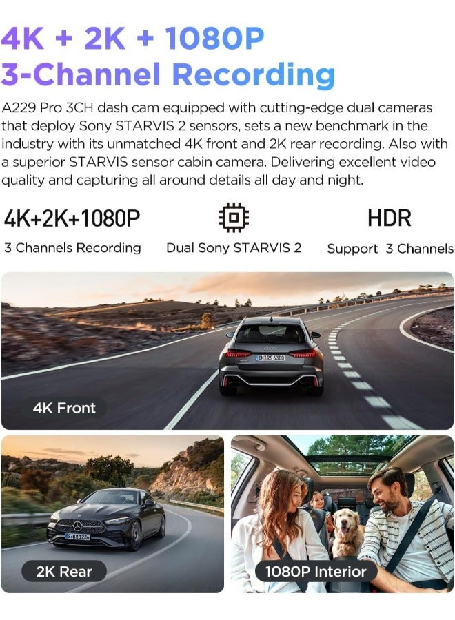 Viofo A229 Pro 3-Channel Dash Camera for Car – Dual Dash Cam Front & Rear, Car Dash Cam with GPS, Motion Detection, Parking Mode, 1080P HD Car Camera - Image 4
