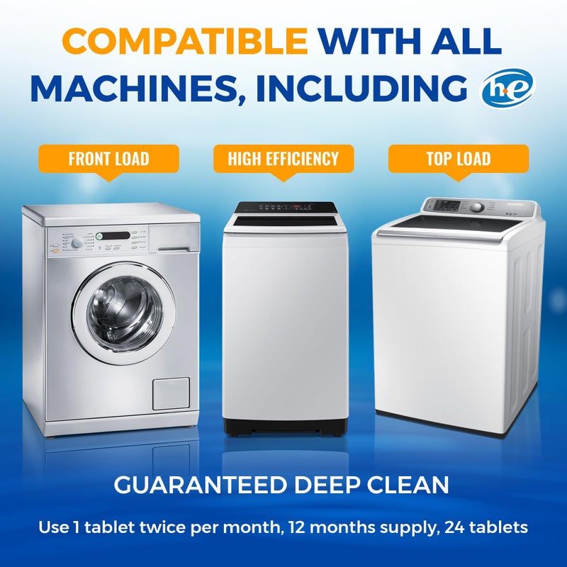 Bastion Washing Machine Cleaner Tablets 24 pack Powerful Descaler -Deep Cleaning for HE Front Loader & Top Load Washer Septic Safe Eco-Friendly Deodorizer Clean Drum & Laundry Tub Seal- Year's Supply - Image 3