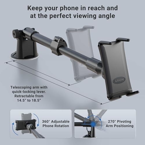 ARKON Mounts - Phone Mount for Car | Car Phone Holder With Windshield Suction | Secure spring holder expands up to 7.25 inches | For iPhone, Samsung, Google, Huawei, Nokia, other Smartphones - Image 3