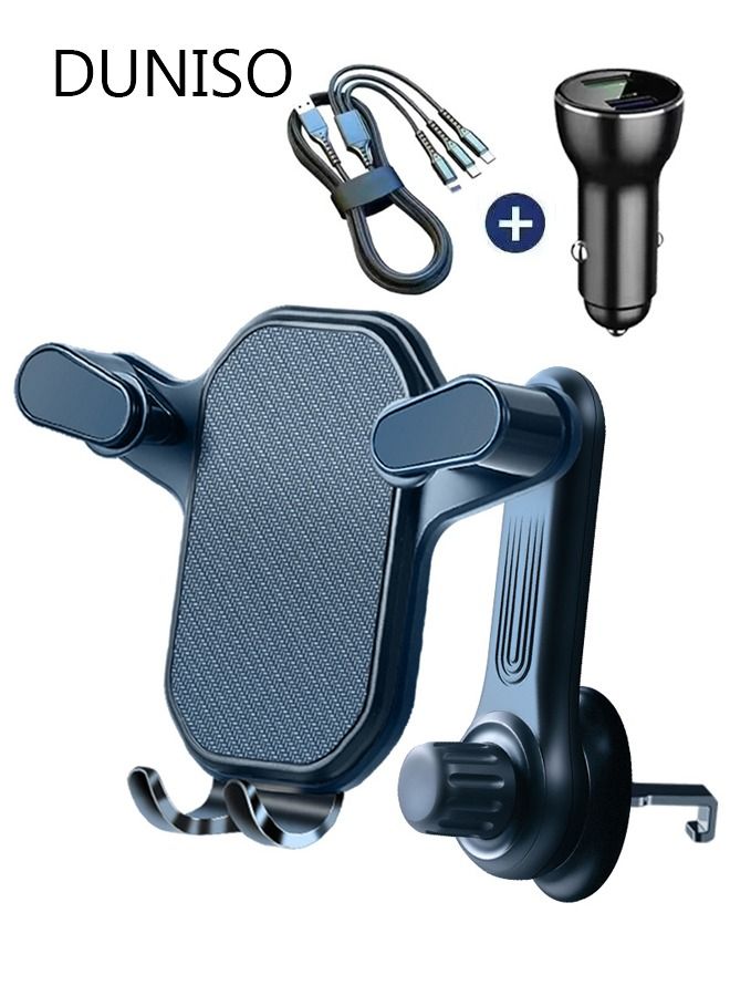 DUNISO Upgraded Phone Holder Mount for Car WIth 3-In-1 Data USB Charge And Sync Cable for Car Air Vent Hand Hand Free Mount for All Cell Phones Automobile Interior - Image 1