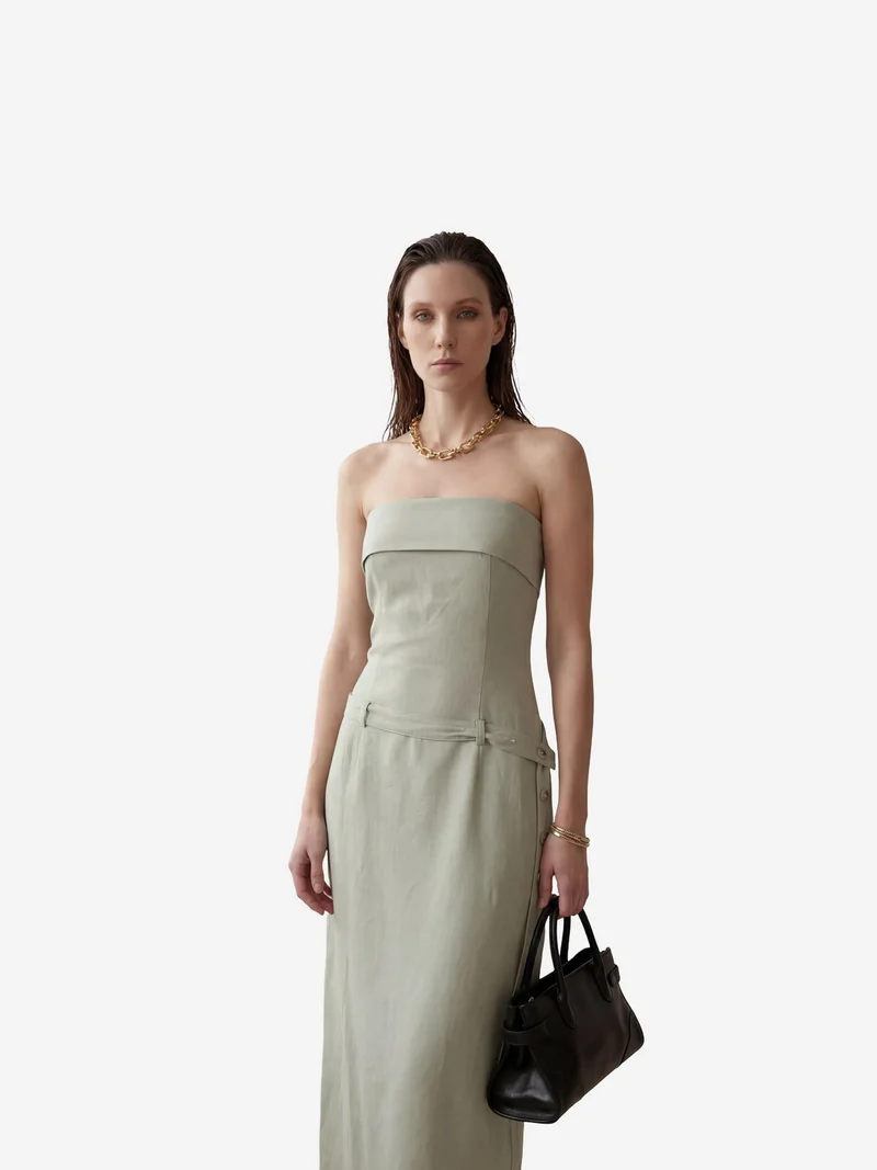 My Fashion Sage Green MY FASHION Strapless Maxi Dress with Belt for Women | Best Price UAE