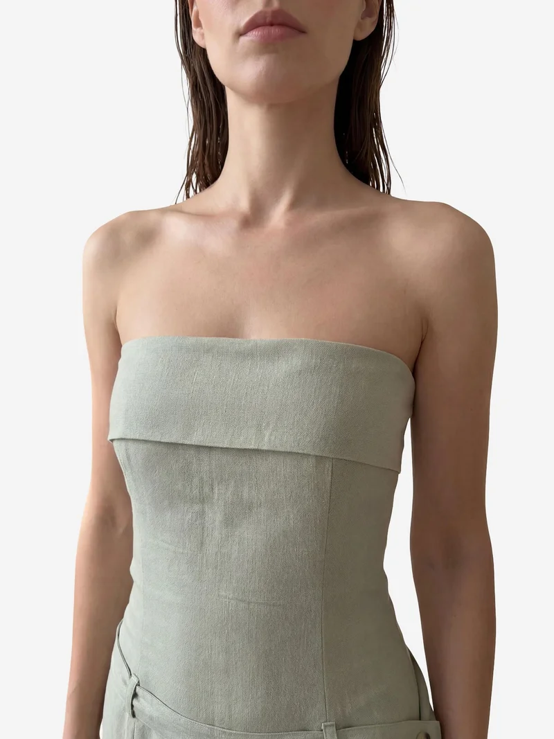 My Fashion Sage Green MY FASHION Strapless Maxi Dress with Belt for Women | Best Price UAE