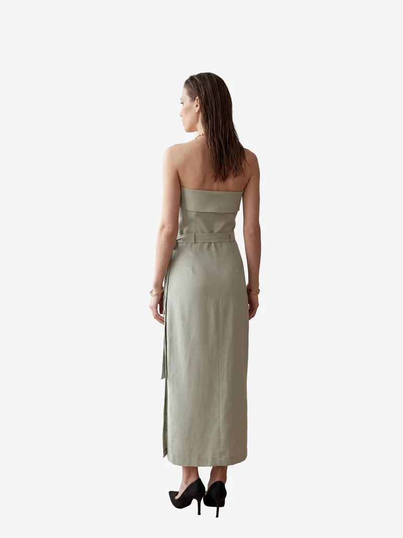 My Fashion Sage Green MY FASHION Strapless Maxi Dress with Belt for Women | Best Price UAE
