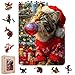 MEATRN Christmas Hat Cat Jigsaw Puzzles 200 Pcs Handmade Wooden Puzzle with Unique Shapes Stress Relief Educational Fun Family Game Night 89121 Inch Best Gift for Friends - Image 2