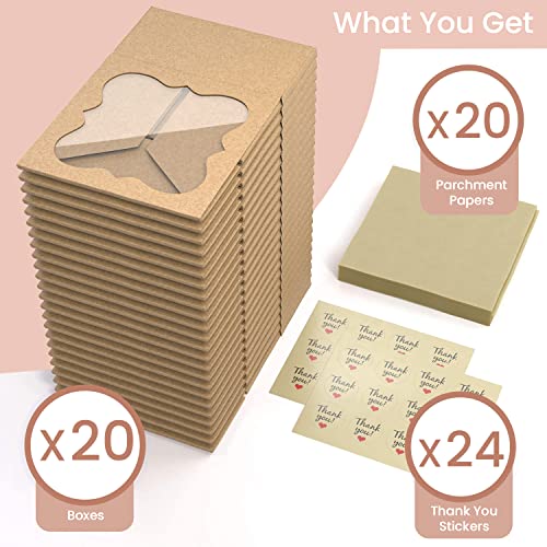 Leafiew 20 Pack Cookie Boxes for Gift Giving – 6X6X3 Inches Bakery Boxes with Window - Extra Thick Small Cookie Containers for Treats, Desserts, Strawberries, Cupcakes, Candy, Charcuterie, Baked Goods, Pastry - Image 4