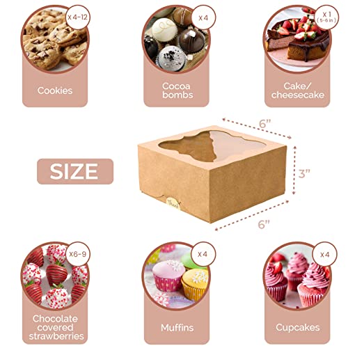 Leafiew 20 Pack Cookie Boxes for Gift Giving – 6X6X3 Inches Bakery Boxes with Window - Extra Thick Small Cookie Containers for Treats, Desserts, Strawberries, Cupcakes, Candy, Charcuterie, Baked Goods, Pastry - Image 2