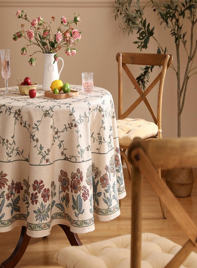patdrea Designer Vintage Linen Round Table Cloth,Durable Breathable Floral Tablecloth,Dacorative Table Covers for Kitchen Dining Tea Party,Holiday,Christmas,Thanksgiving,Diameter 55"-Oliveirad - Image 3