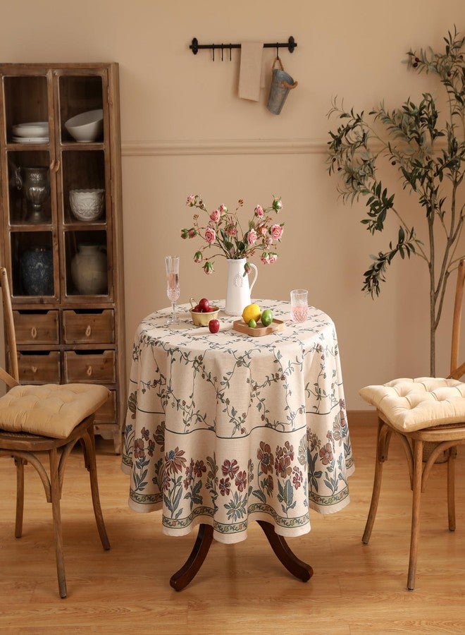 patdrea Designer Vintage Linen Round Table Cloth,Durable Breathable Floral Tablecloth,Dacorative Table Covers for Kitchen Dining Tea Party,Holiday,Christmas,Thanksgiving,Diameter 55"-Oliveirad - Image 2