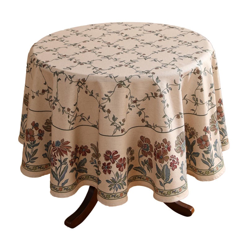 patdrea Designer Vintage Linen Round Table Cloth,Durable Breathable Floral Tablecloth,Dacorative Table Covers for Kitchen Dining Tea Party,Holiday,Christmas,Thanksgiving,Diameter 55"-Oliveirad - Image 1