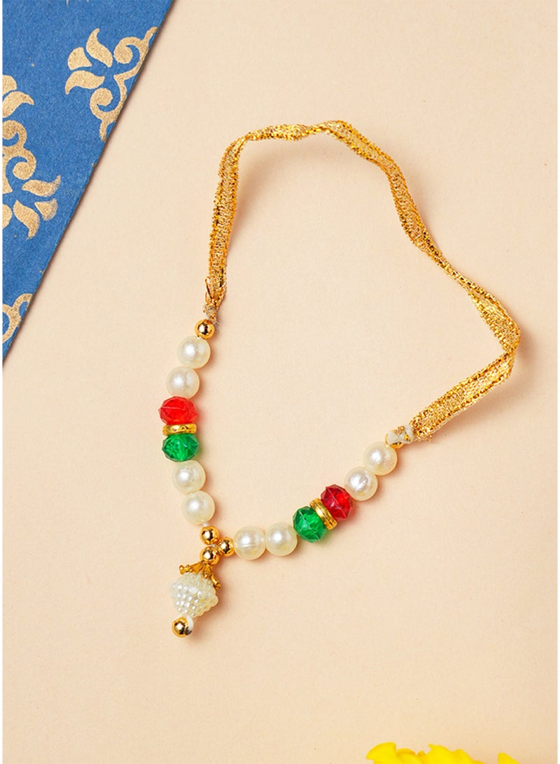 Madhoor Crystal Bead Decorative Pooja Garland (Haar Mala) Red Green White for Pooja, Temple Decor & Weddings, 3 Inches, 1 Piece - Image 2