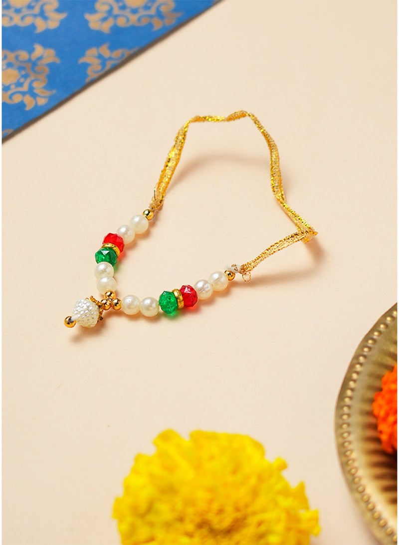 Madhoor Crystal Bead Decorative Pooja Garland (Haar Mala) Red Green White for Pooja, Temple Decor & Weddings, 3 Inches, 1 Piece - Image 1