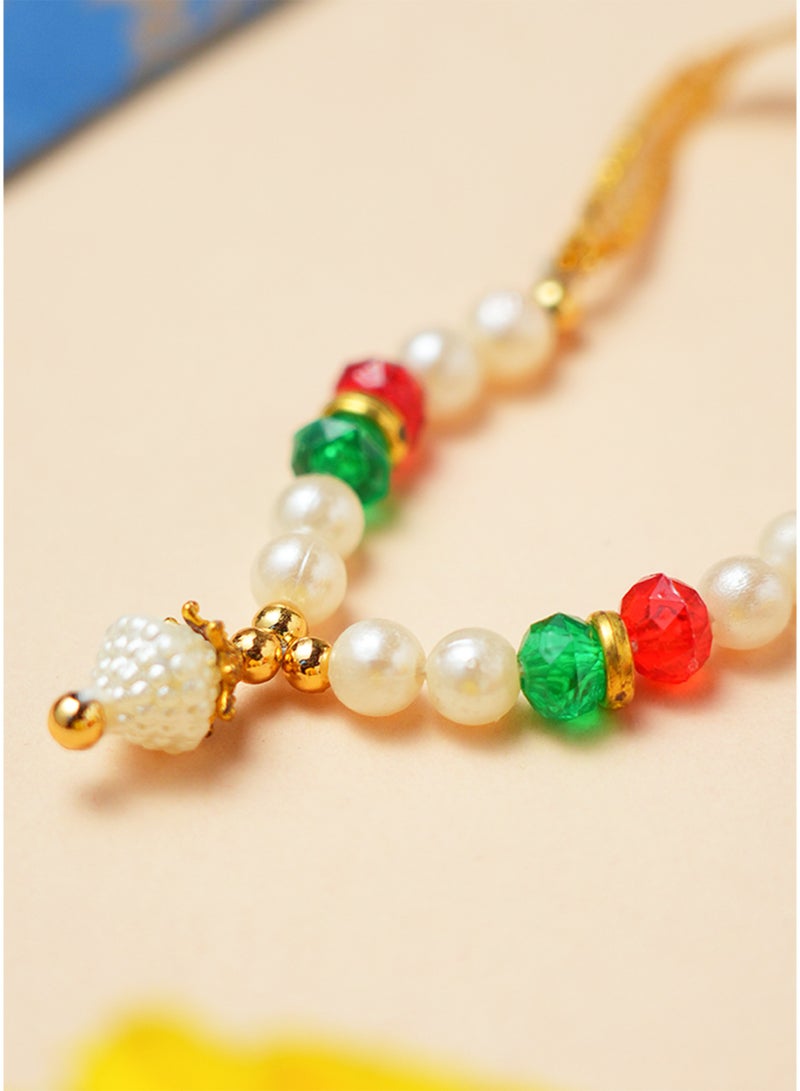 Madhoor Crystal Bead Decorative Pooja Garland (Haar Mala) Red Green White for Pooja, Temple Decor & Weddings, 3 Inches, 1 Piece - Image 3