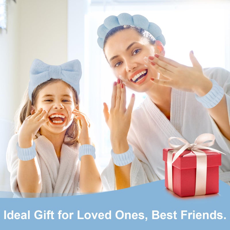 Canitor Spa Headband Wrist Bands Set with Hair Clips Skincare for Washing Face Skin Care Puffy Makeup Preppy Teen Girl Gifts Cute Trendy Stuff Hair Accessories for Women (blue) - Image 4