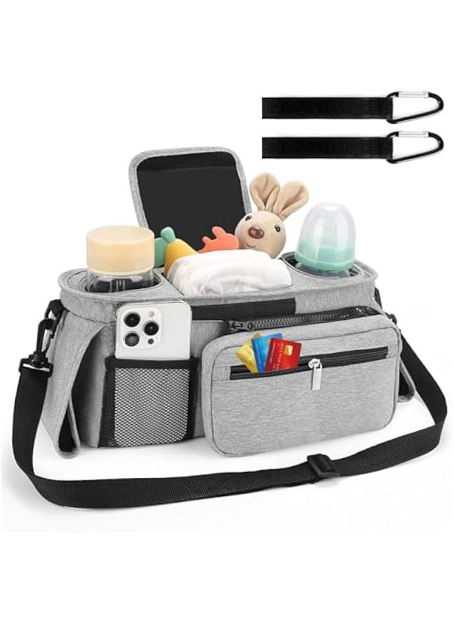 TRASSLE Universal Stroller Organizer with Insulated Cup Holder Detachable Phone Bag and Shoulder Strap,Stroller Bag Caddy Organizer Accessories Fits for Uppababy, Baby Jogger, Strollers  - Image 1