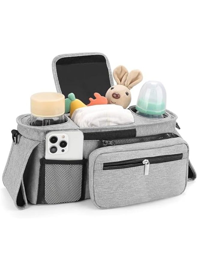 TRASSLE Universal Stroller Organizer with Insulated Cup Holder Detachable Phone Bag and Shoulder Strap,Stroller Bag Caddy Organizer Accessories Fits for Uppababy, Baby Jogger, Strollers  - Image 3