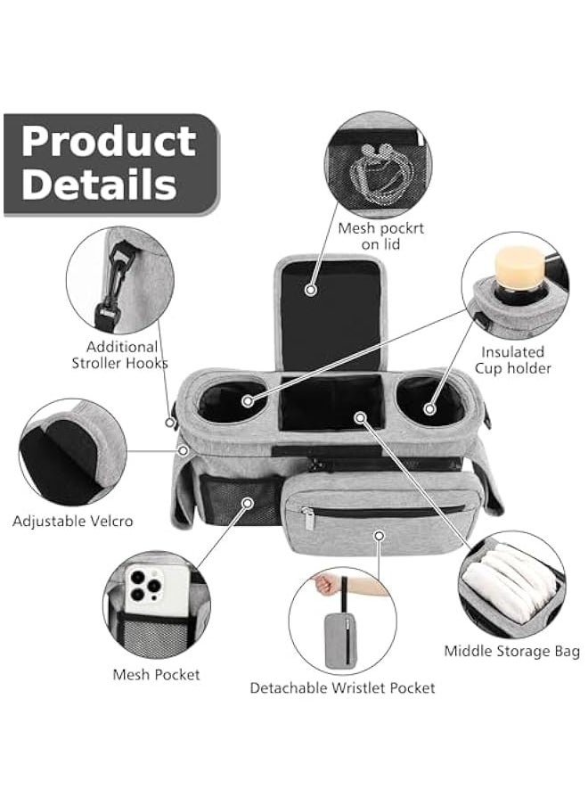 TRASSLE Universal Stroller Organizer with Insulated Cup Holder Detachable Phone Bag and Shoulder Strap,Stroller Bag Caddy Organizer Accessories Fits for Uppababy, Baby Jogger, Strollers  - Image 4