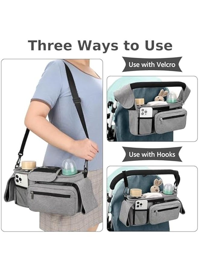 TRASSLE Universal Stroller Organizer with Insulated Cup Holder Detachable Phone Bag and Shoulder Strap,Stroller Bag Caddy Organizer Accessories Fits for Uppababy, Baby Jogger, Strollers  - Image 5