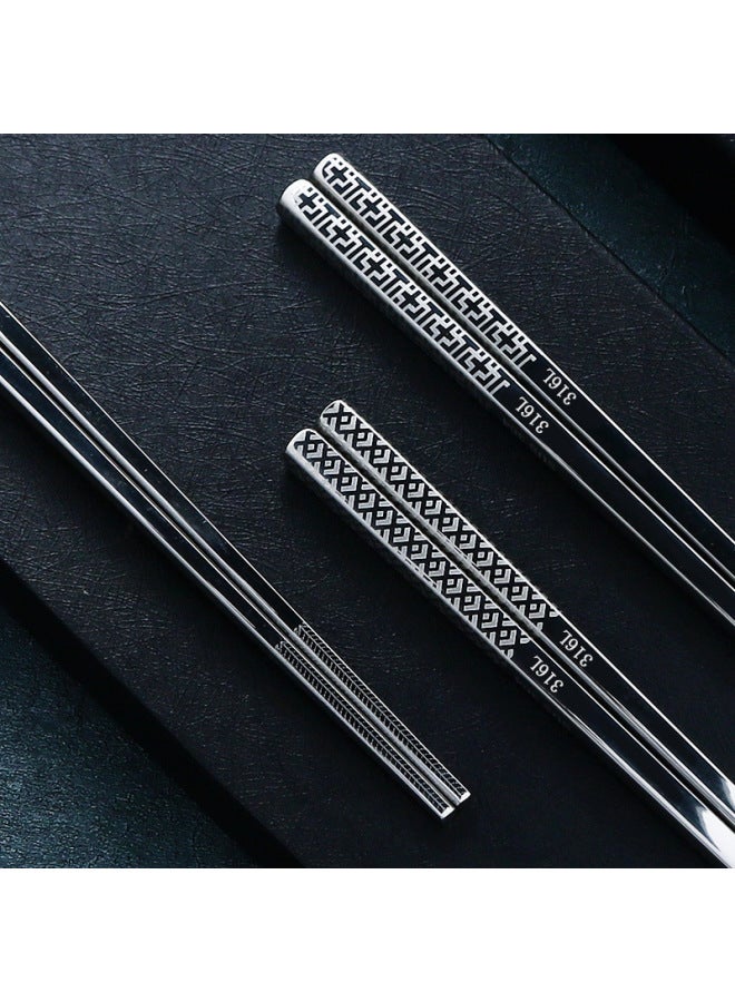 Factory Direct Supply 316L Stainless Steel Chopsticks Food Grade Household Creative Thickened 304 Non-slip Anti-scald Square Chopsticks Wholesale-Color:Light Body-Specifications:304 [8cm Square Meters] 19cm Children's Style  - Image 2