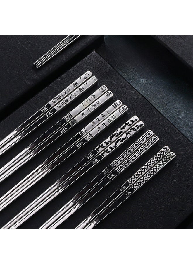 Factory Direct Supply 316L Stainless Steel Chopsticks Food Grade Household Creative Thickened 304 Non-slip Anti-scald Square Chopsticks Wholesale-Color:Light Body-Specifications:304 [8cm Square Meters] 19cm Children's Style  - Image 1