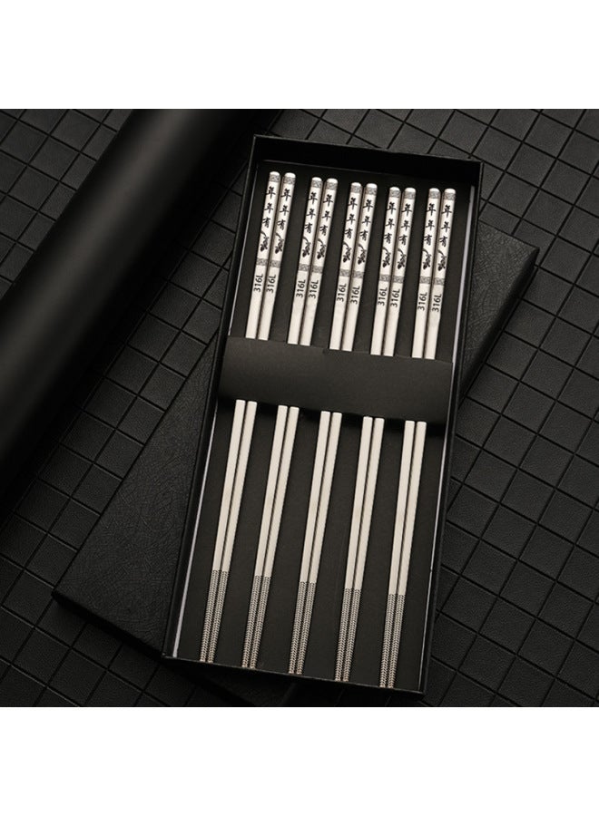 Factory Direct Supply 316L Stainless Steel Chopsticks Food Grade Household Creative Thickened 304 Non-slip Anti-scald Square Chopsticks Wholesale-Color:Light Body-Specifications:304 [8cm Square Meters] 19cm Children's Style  - Image 3