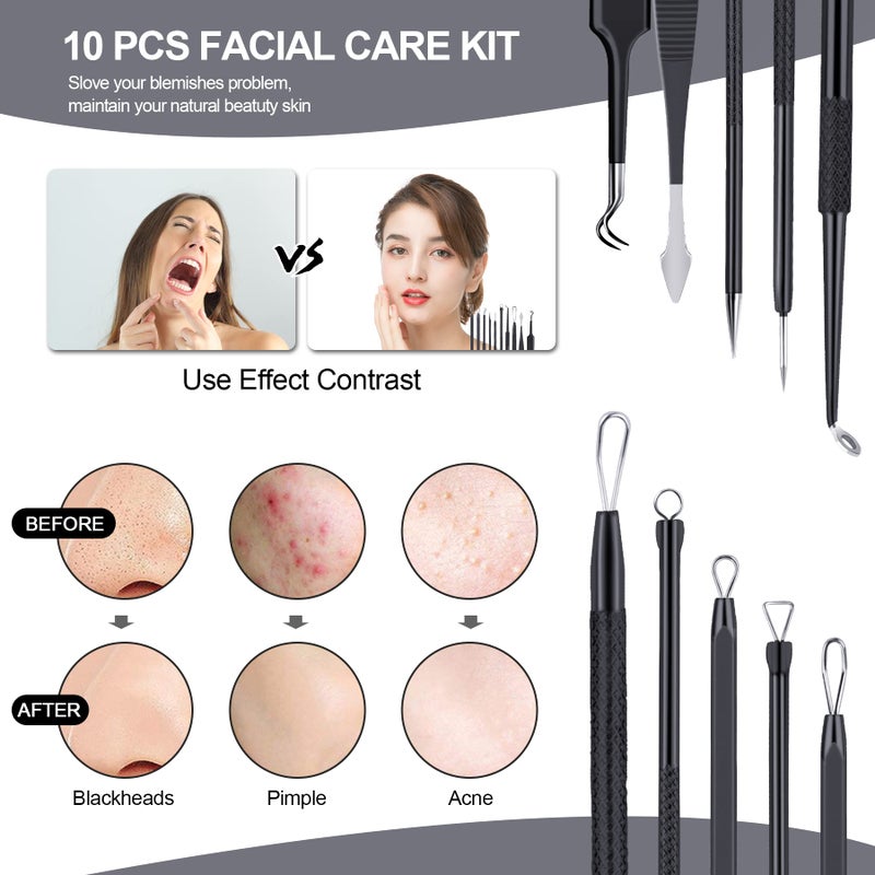 MENOLY Pimple Popper Tool Kit 10 Pcs Blackhead Remover Tool Zit Popper for Blemish, Pimple Comedone Extractor Acne Tool for Blackheads, Acnes, Whiteheads Nose Face Tools with Leather Bag - Image 4