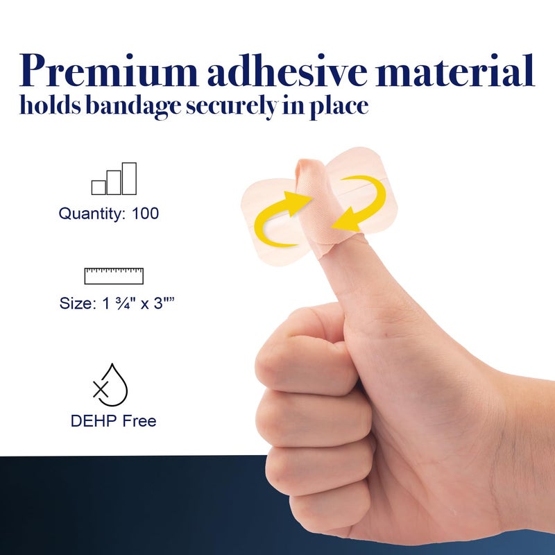 Dynarex Fabric Adhesive Bandages Sterile Flexible Fabric Bandages for Wounds NonStick Pads IndividuallyWrapped First Aid Supplies No Latex 134x3 1 Box of 100 - Image 3