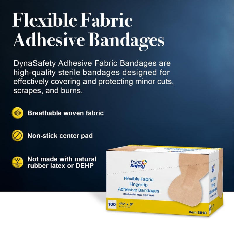 Dynarex Fabric Adhesive Bandages Sterile Flexible Fabric Bandages for Wounds NonStick Pads IndividuallyWrapped First Aid Supplies No Latex 134x3 1 Box of 100 - Image 2