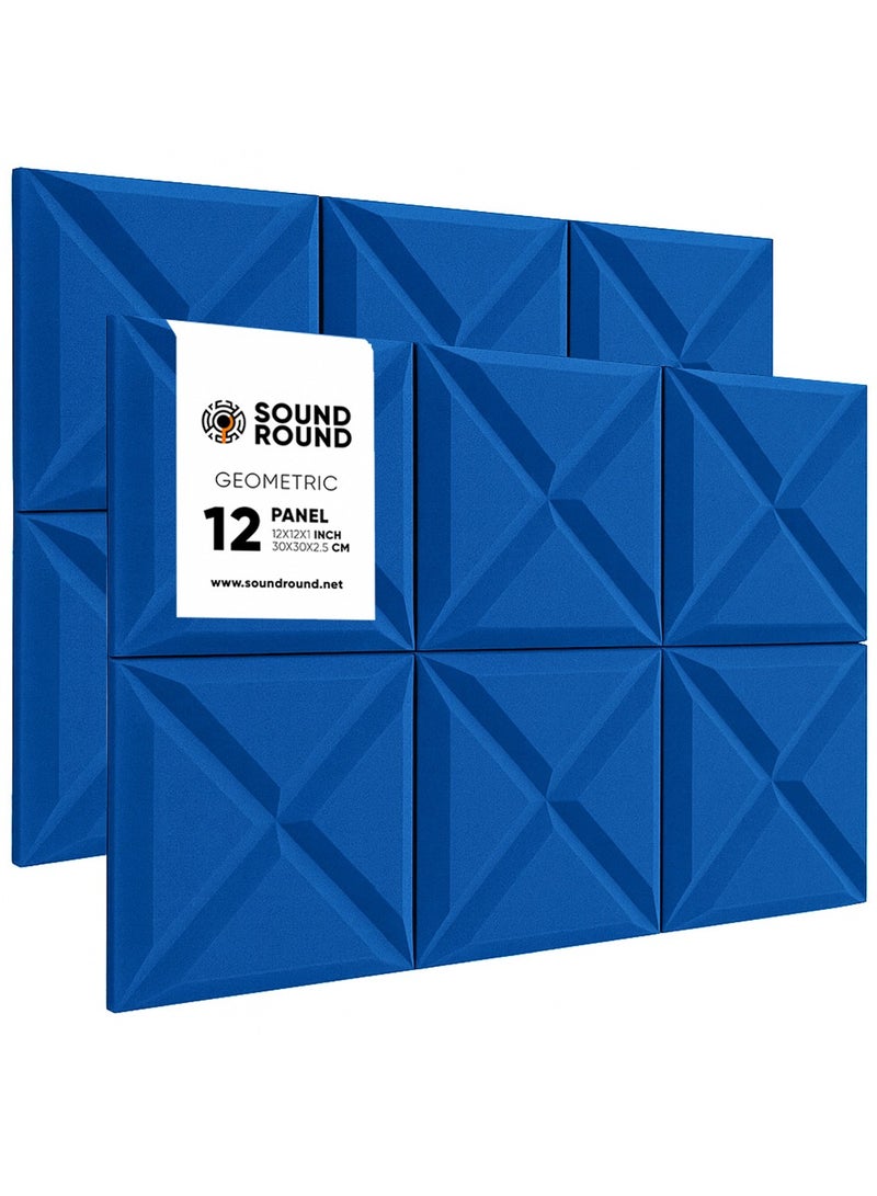 ساوند راوند ألواح الفوم الصوتي SoundRound مقاس 12×12×1 بوصة – عزل صوت احترافي بتصميم جيومتريك – للتحكم في الصدى ومعالجة السينما المنزلية – ألواح عالية الكثافة – 12 قطعة - لون ازرق - Image 1