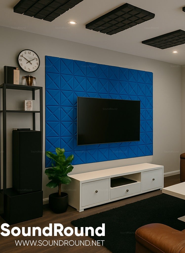 ساوند راوند ألواح الفوم الصوتي SoundRound مقاس 12×12×1 بوصة – عزل صوت احترافي بتصميم جيومتريك – للتحكم في الصدى ومعالجة السينما المنزلية – ألواح عالية الكثافة – 12 قطعة - لون ازرق - Image 3