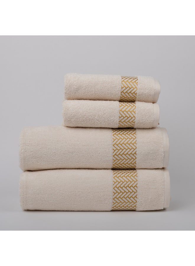 White Rose 4 Piece Bathroom Towel Set - ARROW JACQUARD - 500 GSM - 100% Cotton Terry - Jacquard Border- 2 Bath Towel 70X140 cm & 2 Hand Towel 50x90 cm- Luxury Touch - Extra Absorbent-White - Image 3