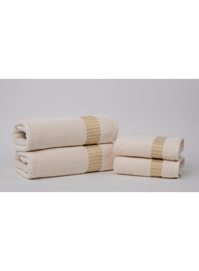 White Rose 4 Piece Bathroom Towel Set - ARROW JACQUARD - 500 GSM - 100% Cotton Terry - Jacquard Border- 2 Bath Towel 70X140 cm & 2 Hand Towel 50x90 cm- Luxury Touch - Extra Absorbent-White - Image 2
